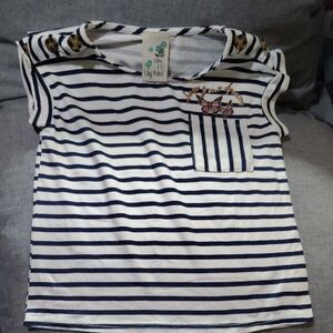 Lily Bleu Navy and White Striped Tee with Butterfly Detail